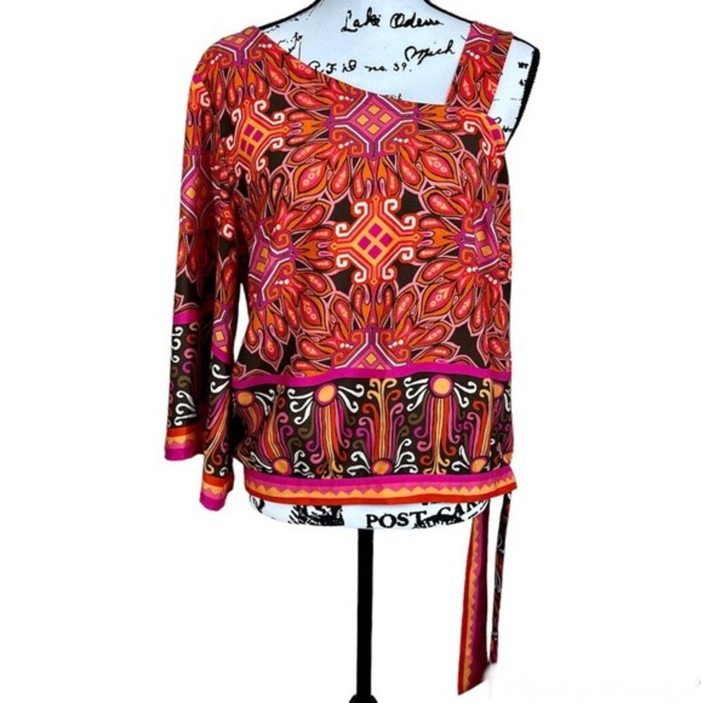 Chico’s orange blouse Zanzibar One-Shoulder Side-Tie Top size 1